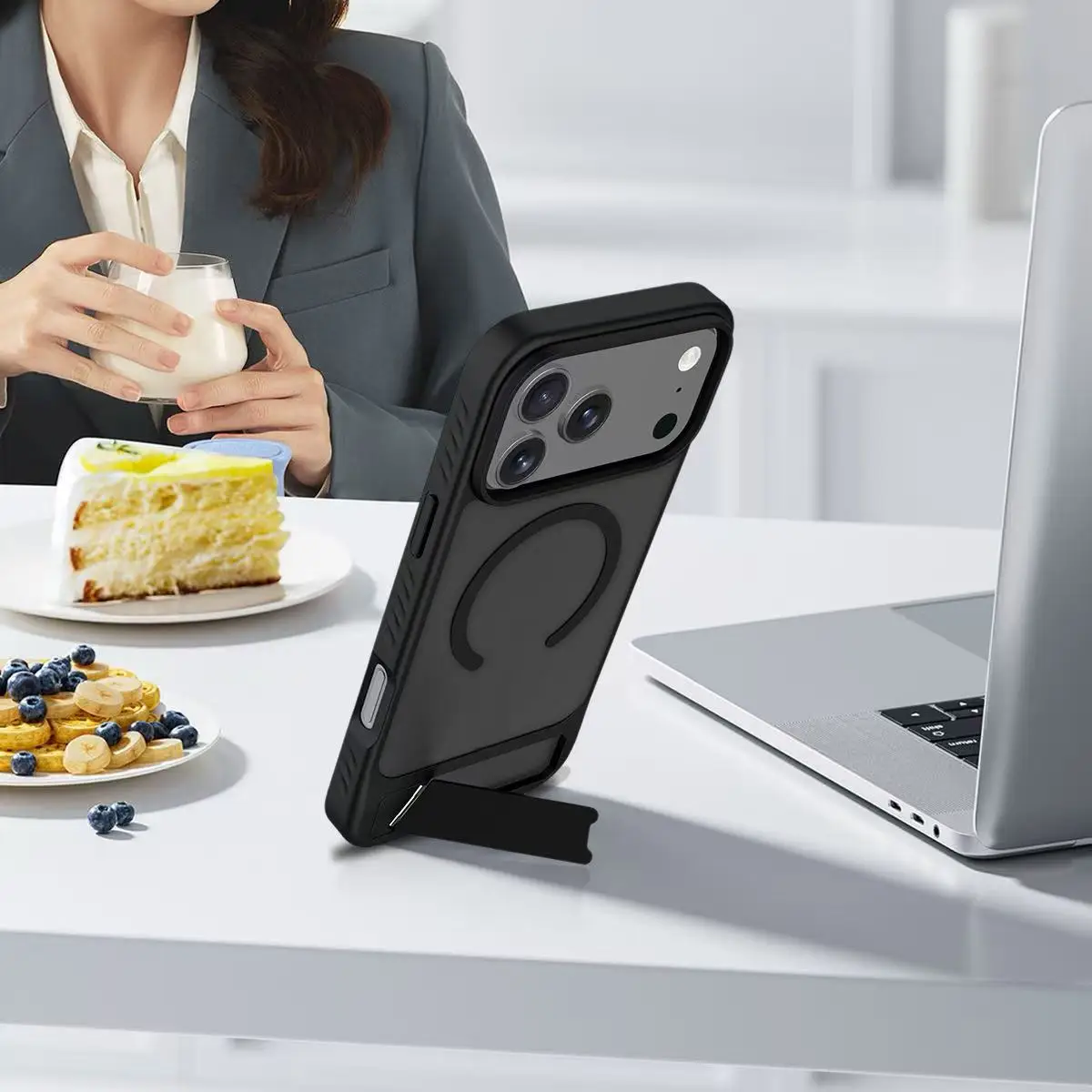 product laudtec 2 in 1 magnetic stand with skin feel protective case for iphone 17-3