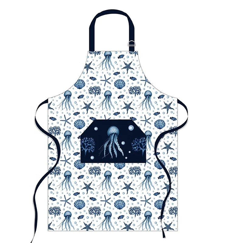 Wholesale Cooking Printed Animal Aprons Customized Logo Cotton Kitchen Anti fouling Aprons For Woman Men