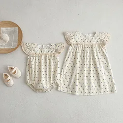 Kids Sweet Lace Princess Dresses Baby Girl Sister Clothes Girls Short Sleeves Romper Cotton Romper Summer Girls Clothes