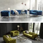 Furniture Velvet Sofa Chesterfield Lounge Sofas Set With Diamond Button In Living Room Furniture