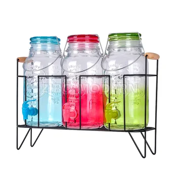 wholesale 3.5L clear glass frozen beverage dispensers jar with clip top and tap