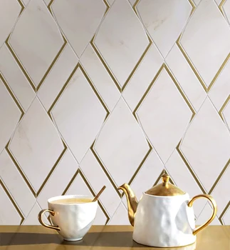 Modern Luxury Gold Metal Brass Inlay White Marble Mosaic Wall Floor Tiles For Hotel And Home