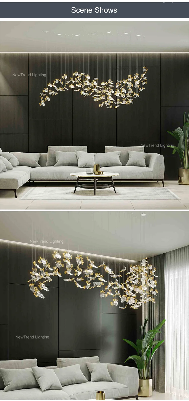 CPL-158 Art Design Custom Large Indoor Decoration Hotel Villa Staircase Glass LED Chandelier Lighting supplier