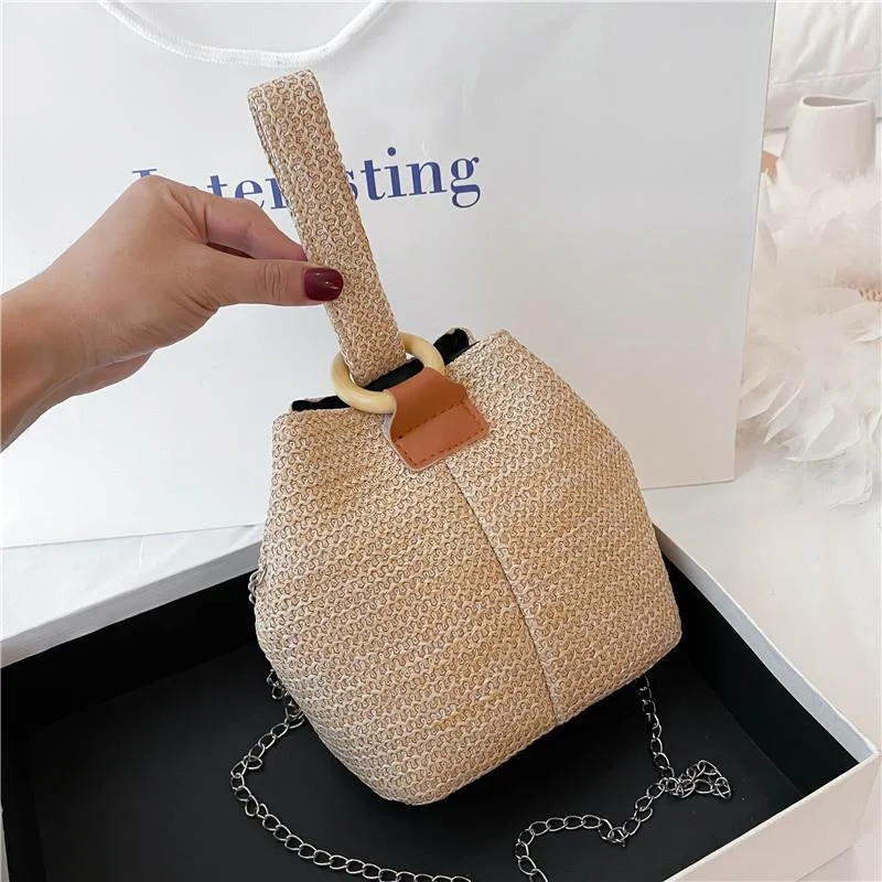 HUAYI paper rope woven bag fashion shoulder straw woven bag casual women's shoulder bags