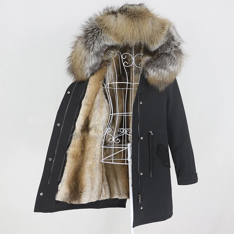 Oftbuy Long Waterproof Parka Natural Raccoon Fox Fur Collar Hood