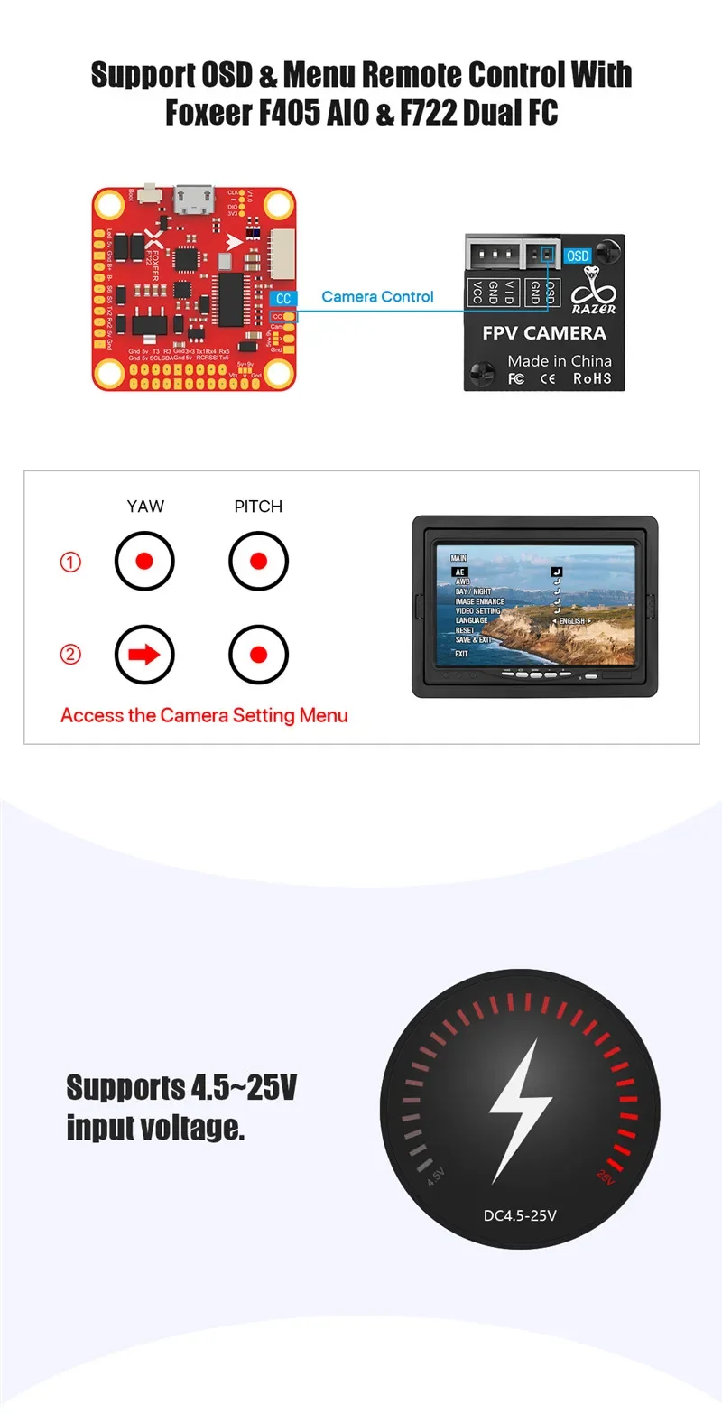 FOXEER Micro Razer 1200TVL FPV Camera Switchable 1.8mm Lens 4ms Latency H3b185b7293344c7a9a3713a7cadbe840b