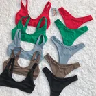 Beachwear 2022 Sexy High Waisted Strapless Bikini Set Swimsuit 2 Pieces Solid Swimwear Brazilian Beachwear Women Biquini