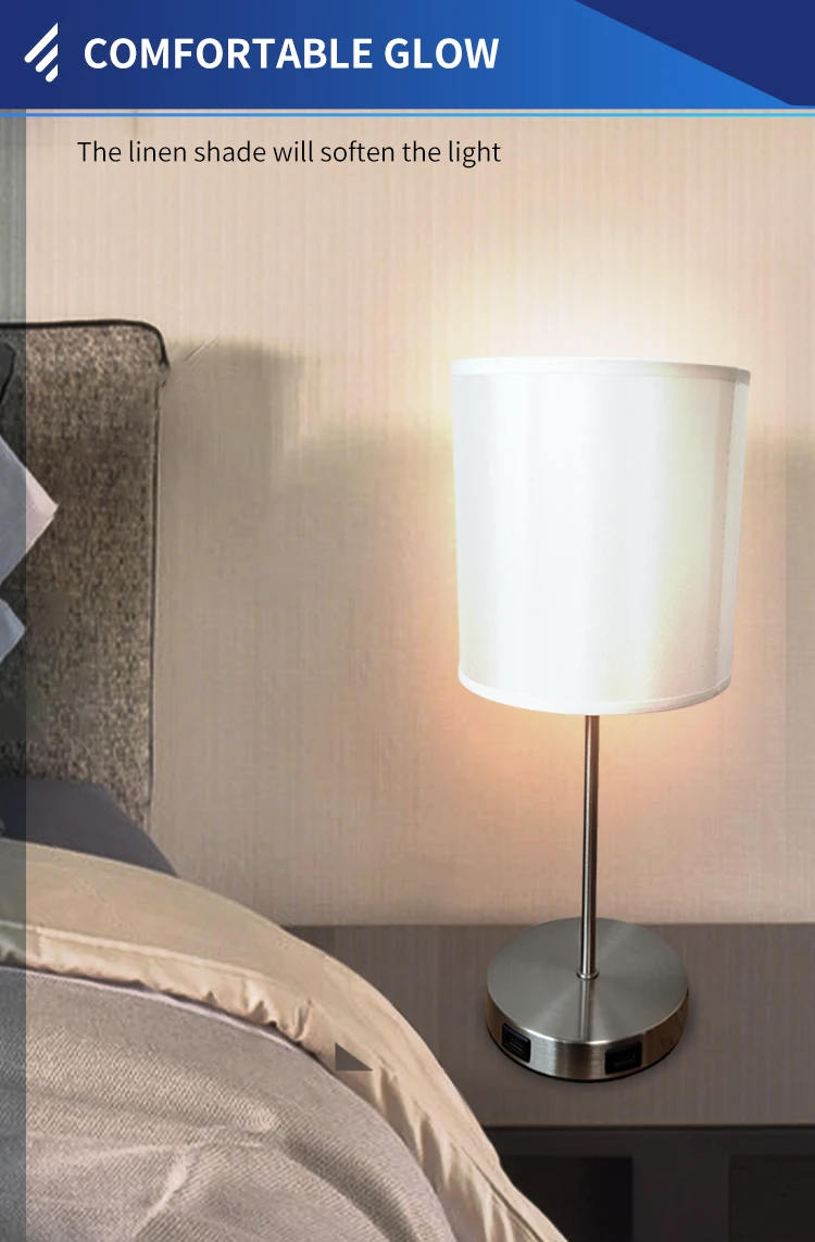 Living room furniture trim lamp Grey TC cloth cover dual USB desk lamp