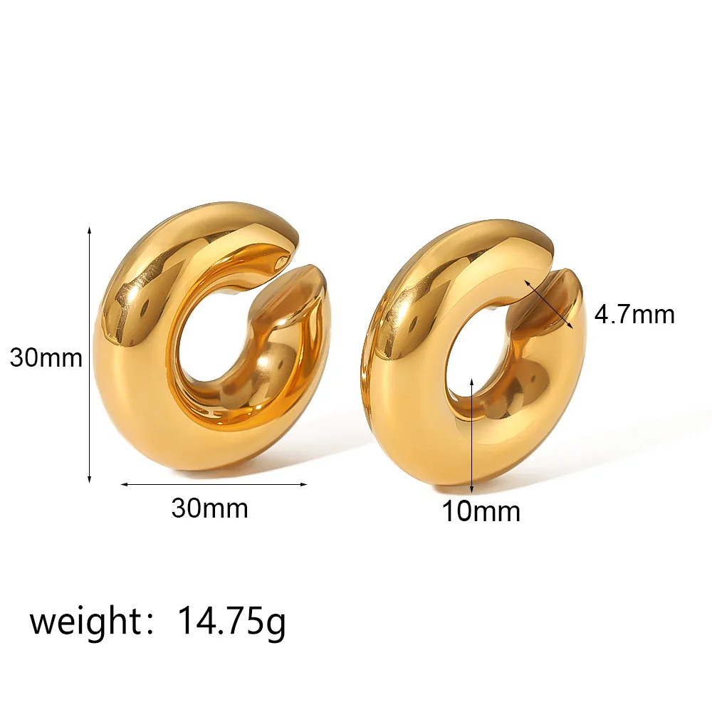 Fashion Jewelry 18K gold plated stainless steel  thick cylindrical tube hollow ear clip cuff punk gold dangle earrings