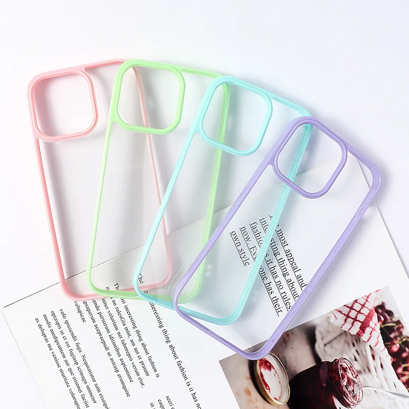 Candy Color Bumper Transparent Clear Plastic Acrylic Back Cover Wholesale Mobile Phone Case for iPhone 15 14 13 12 11