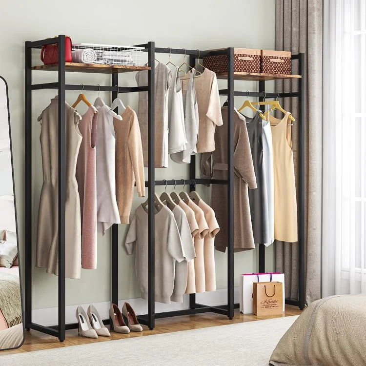 Tribesigns Free-standing  Clothes Rack Metal Closet Organizer with Shelves and Hanging Rod for Hallway Bedroom