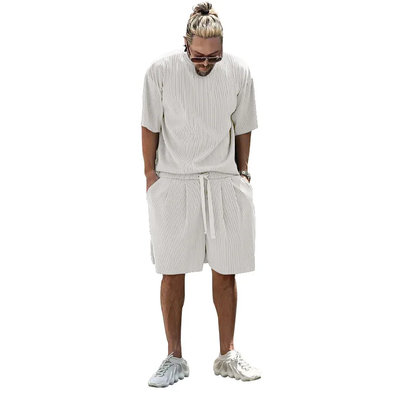 Summer men's short sleeve set Breathable soft solid color casual men's two piece T-shirt set