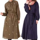 Ladies Thin 100% Cotton Embroidery Maxi Dress Ladies Floral Printing Chiffon Dress Women With Bet