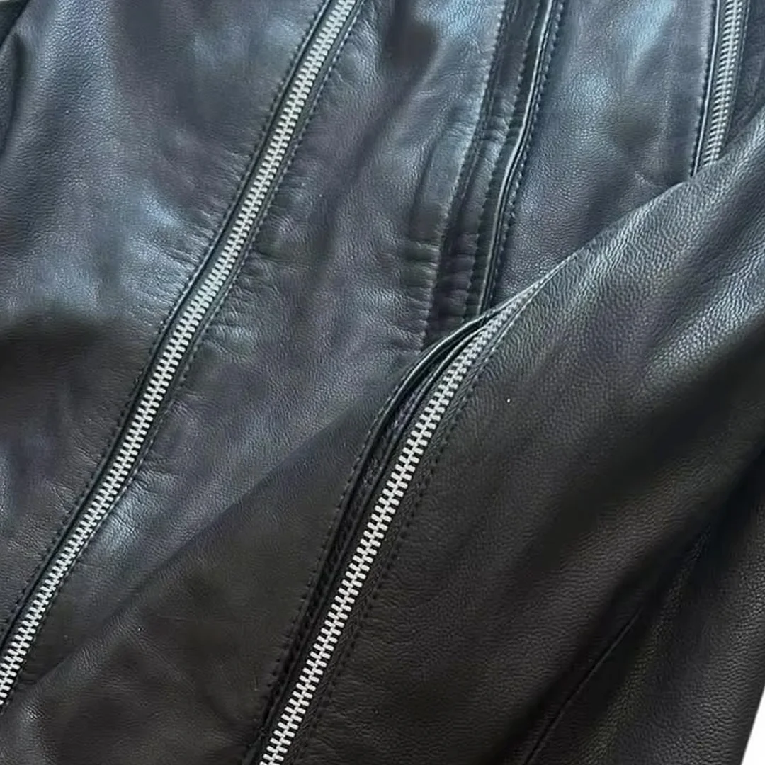 product mens vintage racing leather jacket with custom logo embroidery double sided zippers high collar oem service available672-3