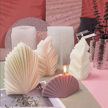 Ins geometric bushy leaf fan candle silicone mold diy coral shell home decorative scented candle silicone mold