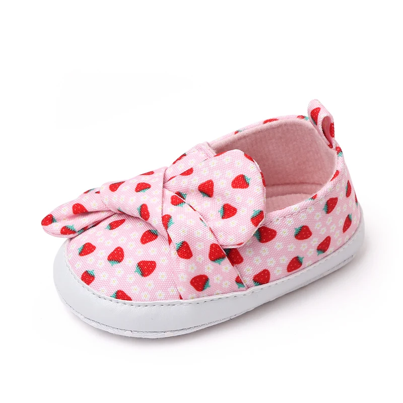 New Bow Striped Strawberry Print Soft Soled Spring and Autumn Toddler Shoes for Baby Girls supplier