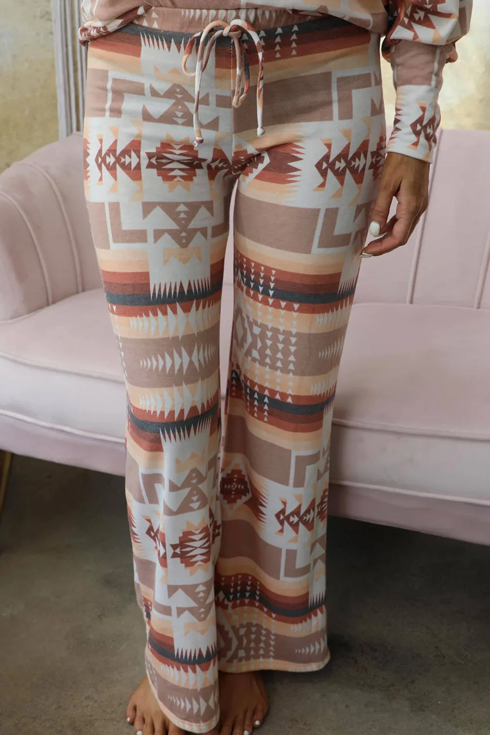 Dear-Lover Halloween Loungewear Multicolour Aztec Print Puff Sleeve Lounge Outfit Family Christmas Pajamas
