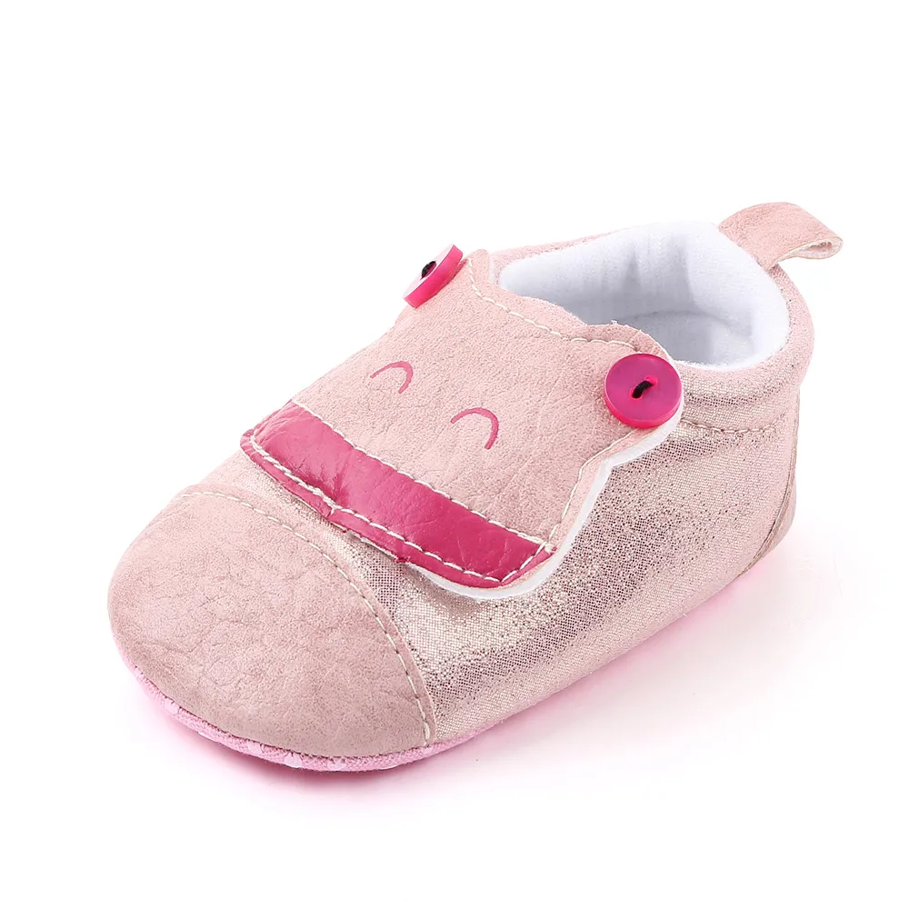 Cute Cartoon Animal Solid Color Pu Leather Buttons Small Frog Soft Soled Baby Walking Shoes factory