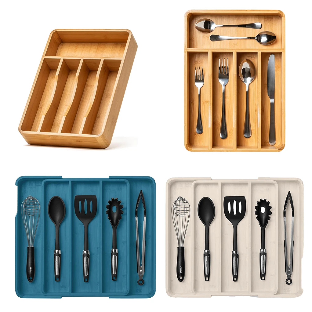 Hot Selling Expandable Kitchen Sundries Utensils Drawer Organizer Kitchen Bamboo Drawer Organizers Cutlery Tray