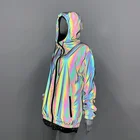 Fashion Waterproof Jacket Reflective Overall Fashion Rainbow Reflective Waterproof Windproof Hooded Jacket
