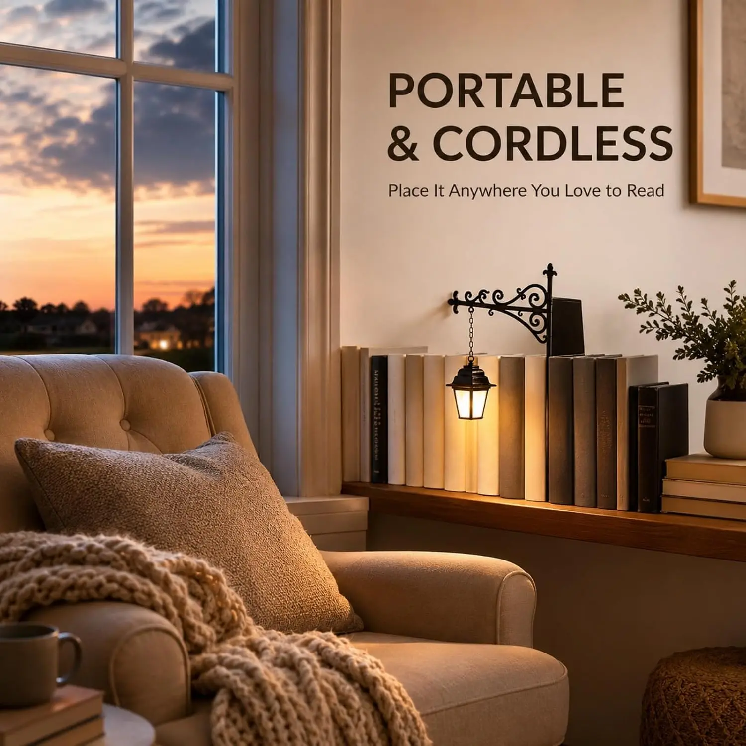 Library Lantern Mini Bookshelf Lamp 3Pcs Black Plastic LED Indoor Hanging Decorative Wall Bookcase Insert Light Push Button