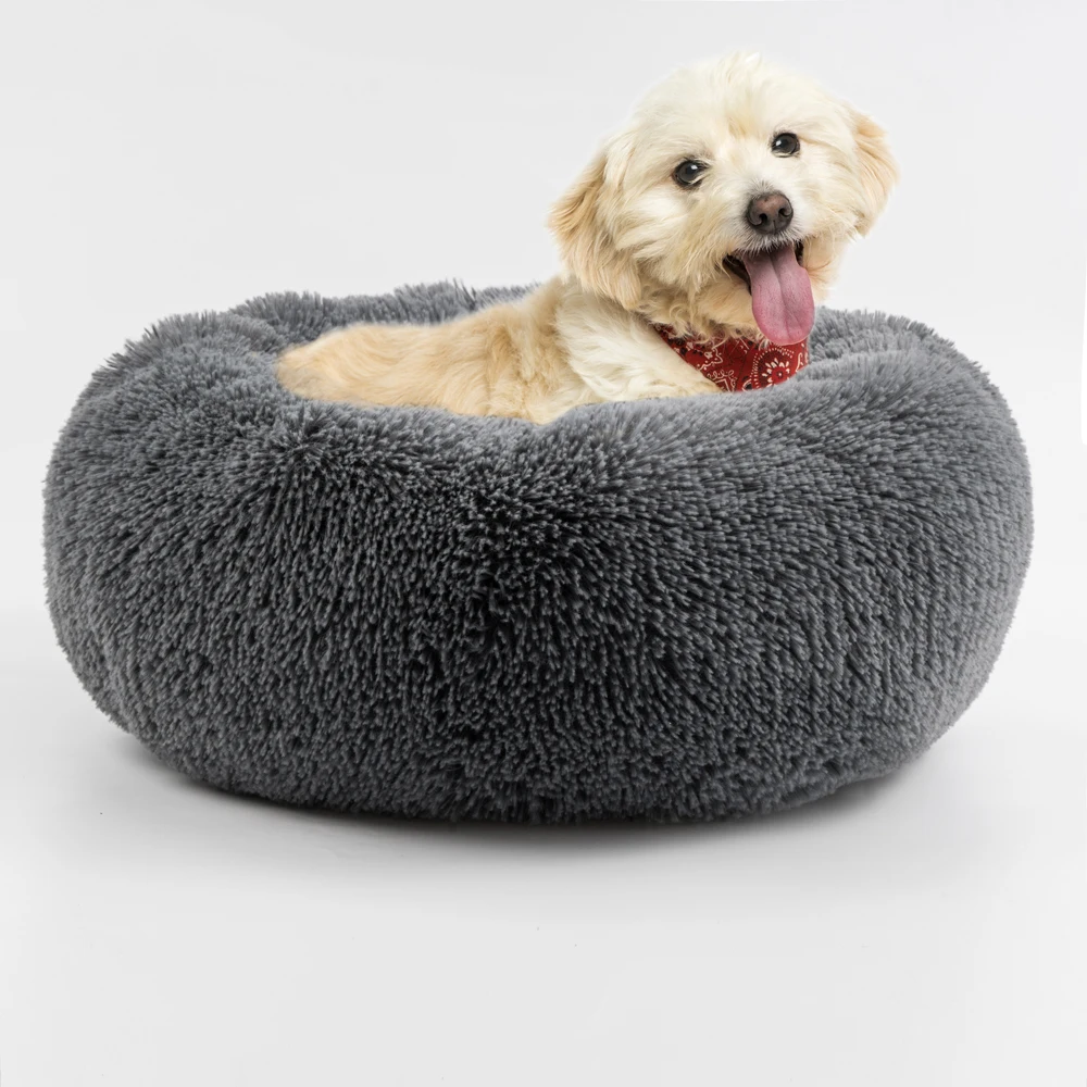 round fur dog bed
