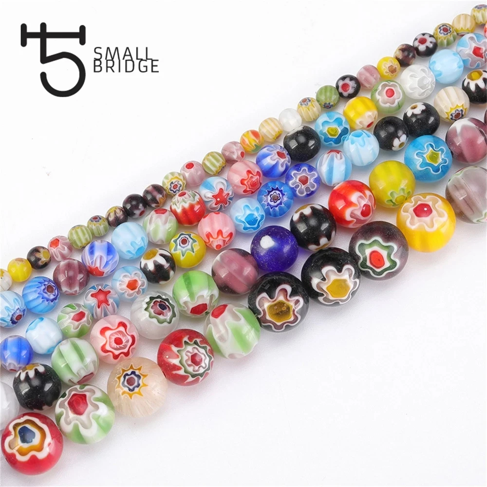 product wholesale 6 8 10mm murano lampwork flower beads for jewelry making diy crafts accessories multicolor round glass beads-32