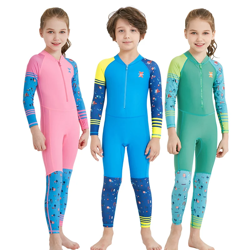 Summer Beach Quick-drying Cute Long Sleeve Kids One-piece Neoprene Diving Wetsuit Surfing Swimsuit