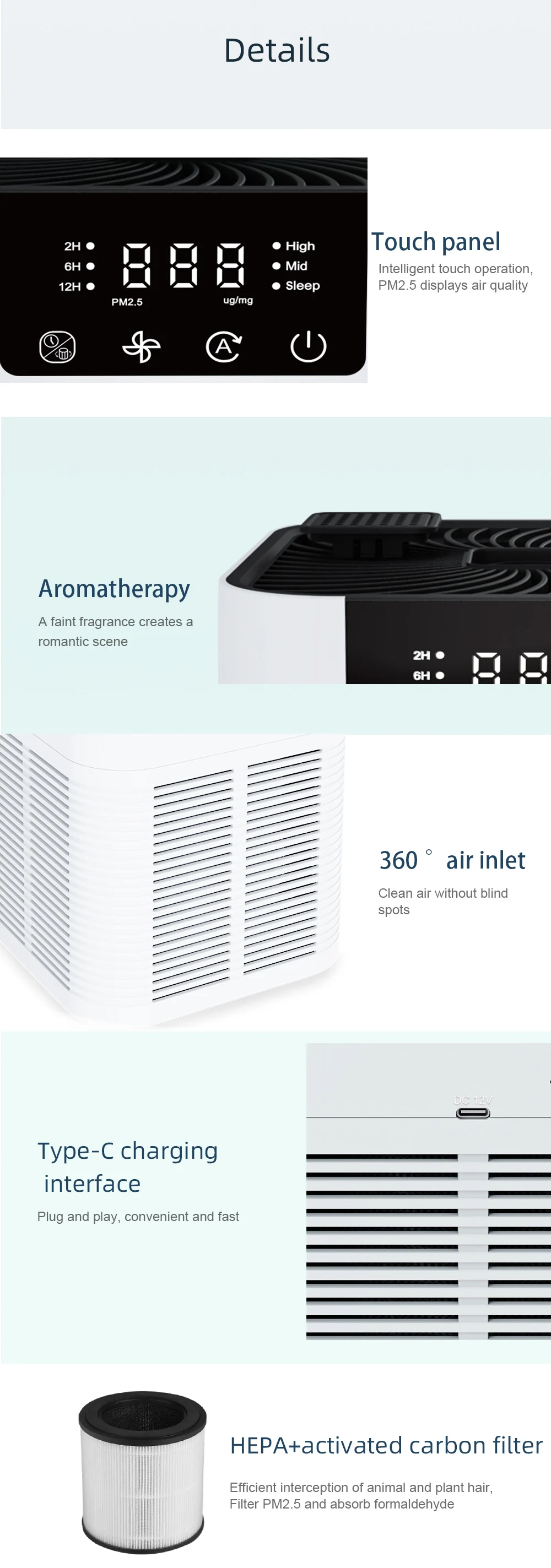 Air Purifier, HEPA, Portable, CADR, LED - detail 24