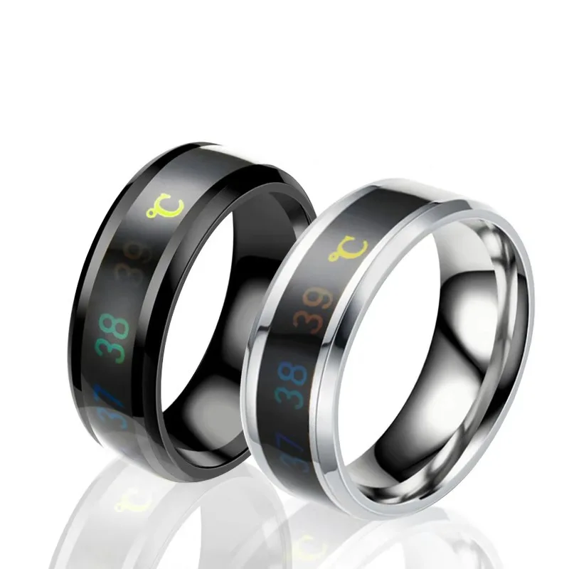 Temperature Monitor Rings Suitable Size Titanium Steel Wave Rings-black-13# Digital Thermometer Body Temperature Sensor Smart Rings Wedding Couple Lovers Rings 