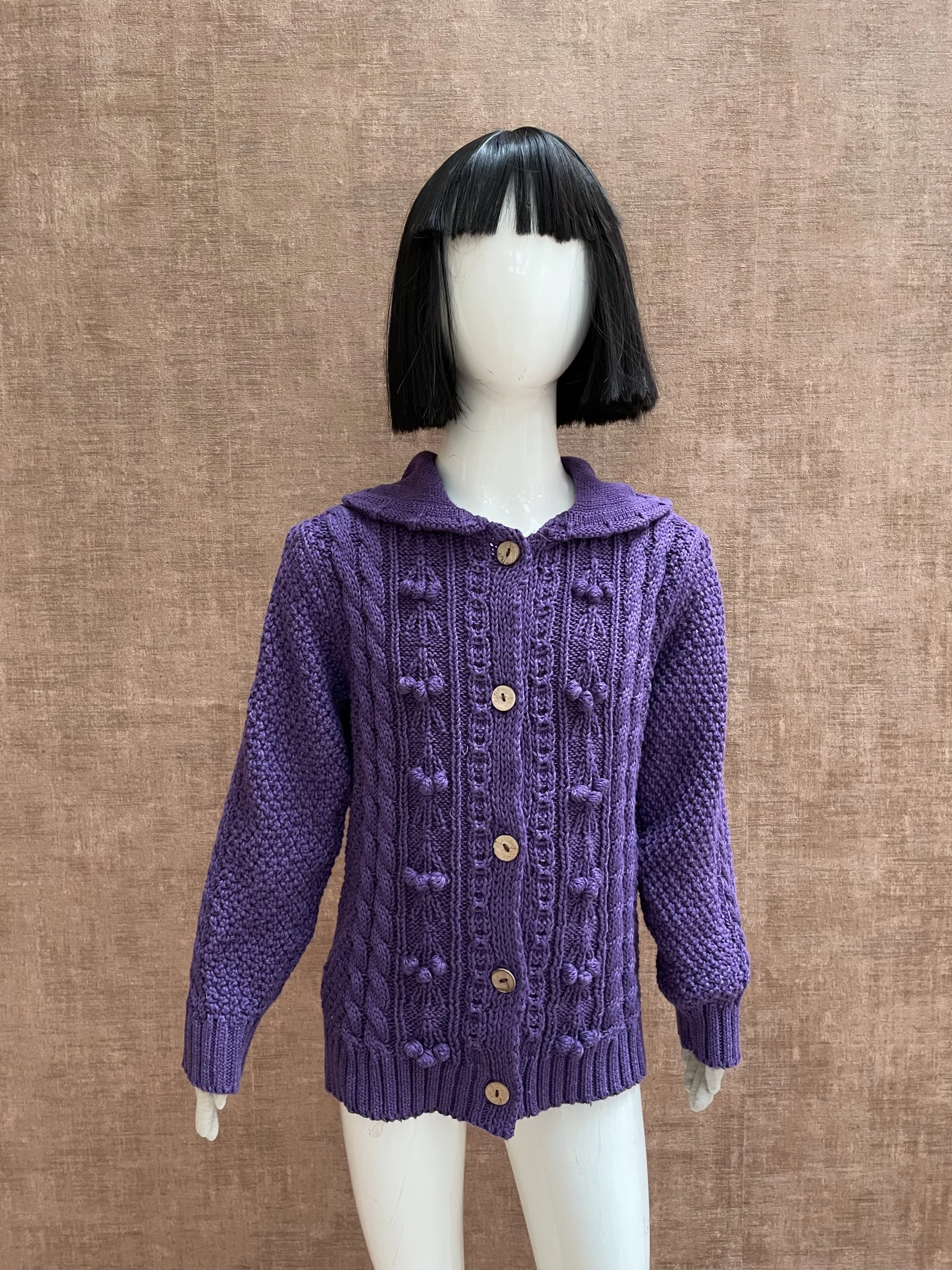OEM ODM  new design purple flora knitted peter pan collar soft winter Girls kids cardigan