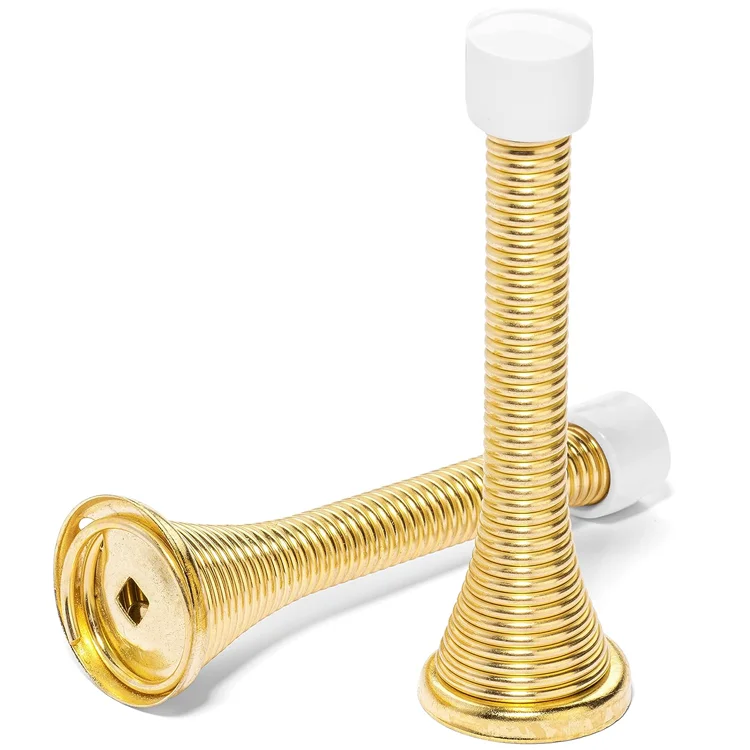 Zinc Plated 3-1/4" Flexible Spring Door Stopper White Rubber Bumper Tips for Outdoor and Hotel Applications details