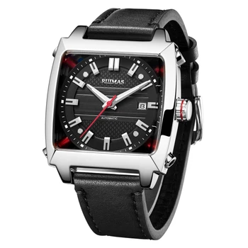 Relojes Hombre Men Military Leather Mechanical Wrist Watches Waterproof Square Shape Automatic Watch