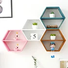 Home Home Decoration Hexagonal Wooden Shelf Living Room Wall Hanging Bedroom Multi-layer Bookshelf Free Punching
