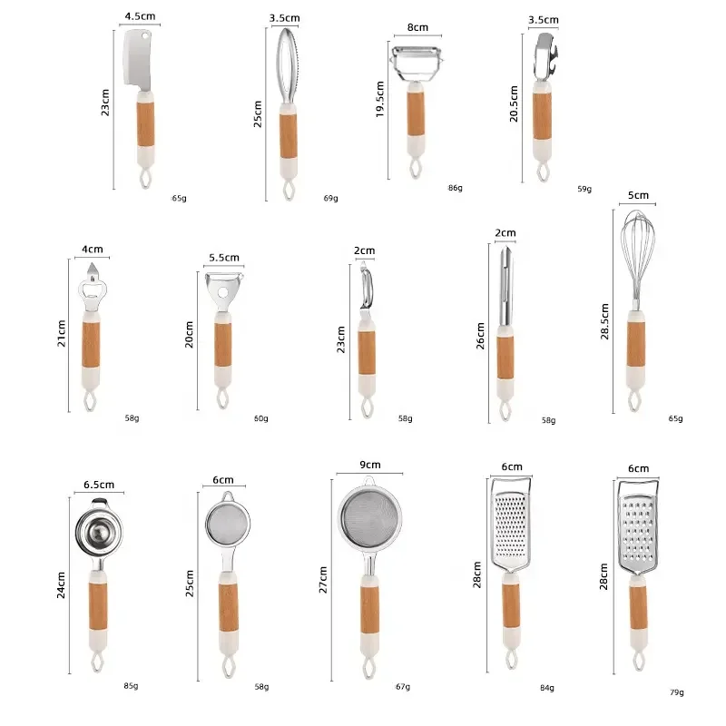 Yuehan 14pcs Kitchen Gadget Stainless Steel Cooking Utensils Set with Wood Handle Useful  Kitchen Tool Gift Set