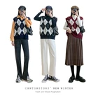 Vest Knit V-neck Vest Knitted Rhombus Vest Women's Vest Korean Sweater Knit Sweater Custom Knit Sweater Women