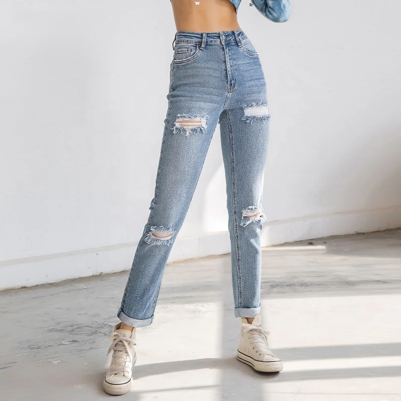 Wholesale Women Ripped Jeans Oversize Skinny Stretch Denim Trousers Ins  Female Classic Torn Capri Pencil Pants With Holes - Buy Ripped Jeans,Women  Stretch Jeans,Cheap High Waist Stretch Jeans Pencil Trousers Product on