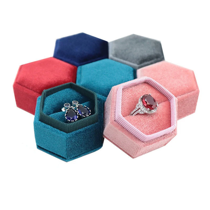 hexagon velvet ring box