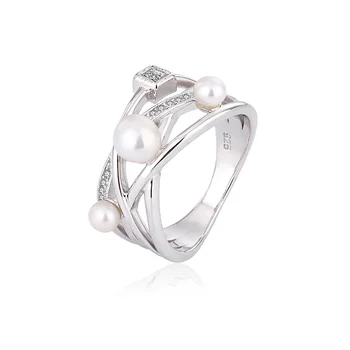 Wholesale custom women fashion jewelry 925 sterling silver moissanite statement minimalist freshwater pearl ring