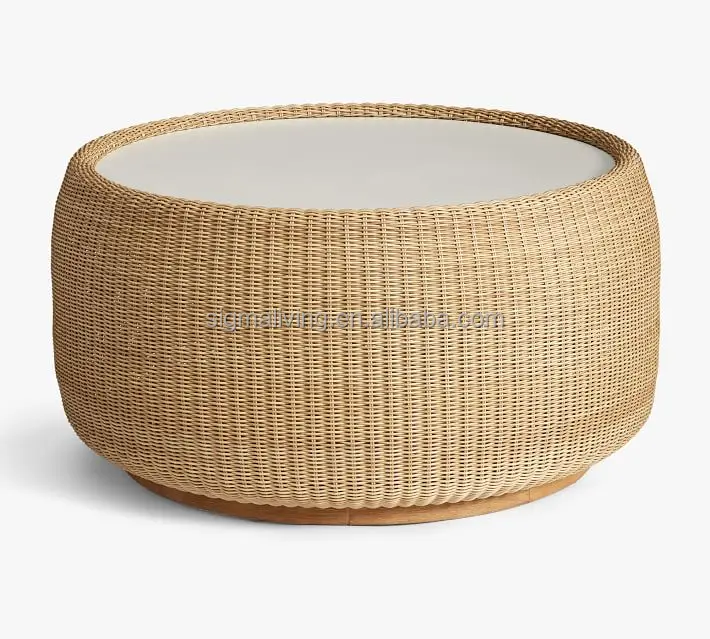 Wicker garden sets table outdoor furniture all-weather wicker drum coffee table