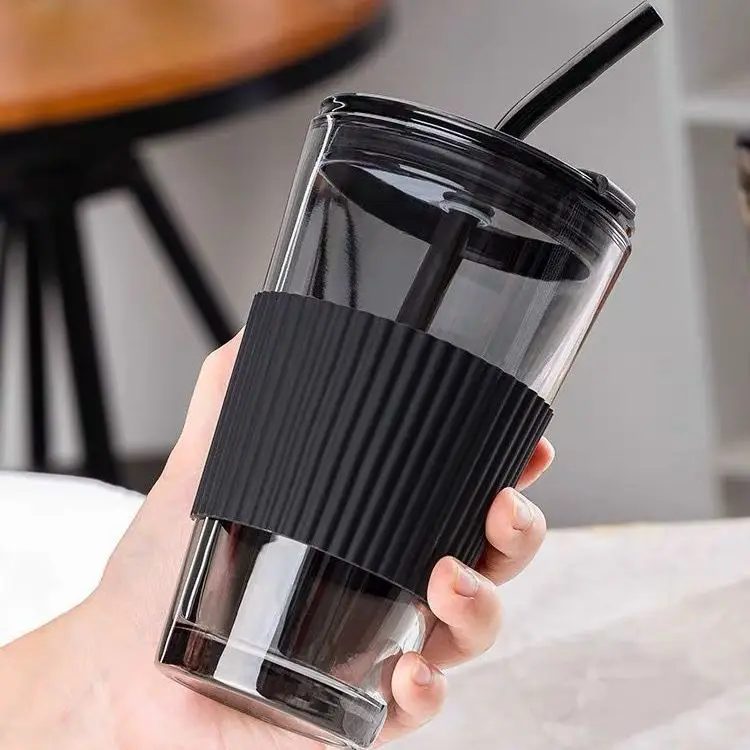 350ml Net Red Office Creative Breakfast Milk Coffee Vasos De Vidrio Glass Straw Cup Water Cup With Lid