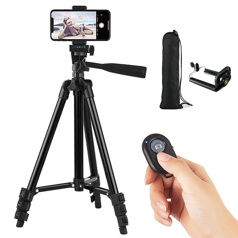 TF-3120 Tefeng Tripod For Camera With Bluetooth Remote And Adapter For iPhone Samsung And More Smartphones Noir