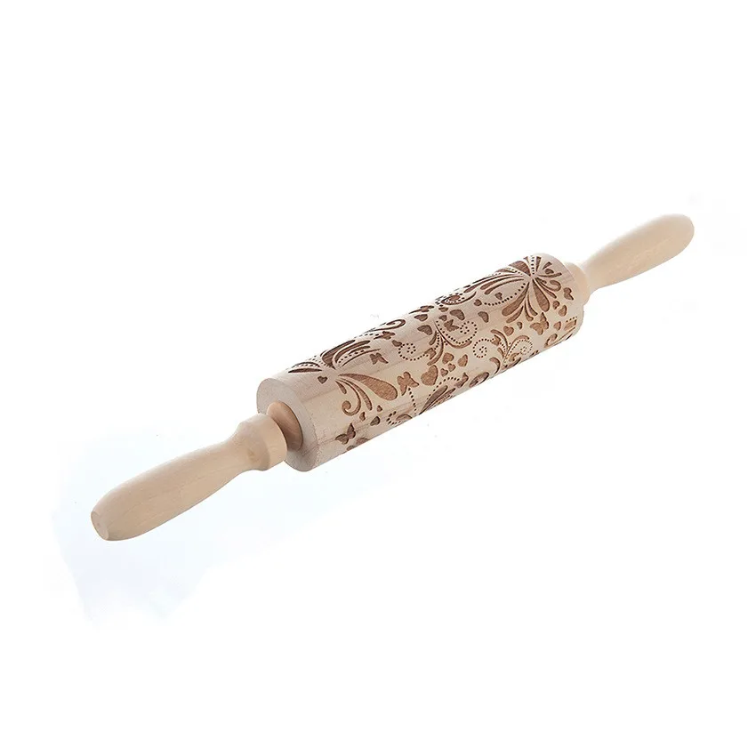 Christmas Halloween Embossing Engraved Wooden Rolling Pin Baking Cookies Mould Cake Dough Engraved Roller