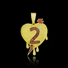 Red Pendant Custom Gold Plated 3d Red Zirconia Number 2 Drops Love Arrowhead Through Heart Pendant