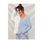 2021 New Design Fashion Women Long Sleeve 2 Color Stitching T-Shirt