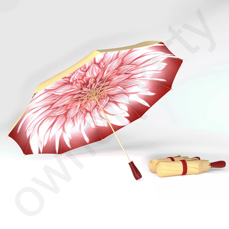Cheap Automatic Wholesale Designed Folding Customized Windproof Flower High Quality  105Cm Umbrella For Gift