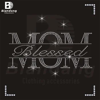 Blessed Mom Bling Diamond Transfer Hotfix Rhinestone Motif Custom Letters Rhinestone Designer Rhinestone Designs for Bags