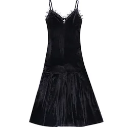Hot-selling Gothic Lace Slim Stitching Sling Mermaid Velvet Dress for women