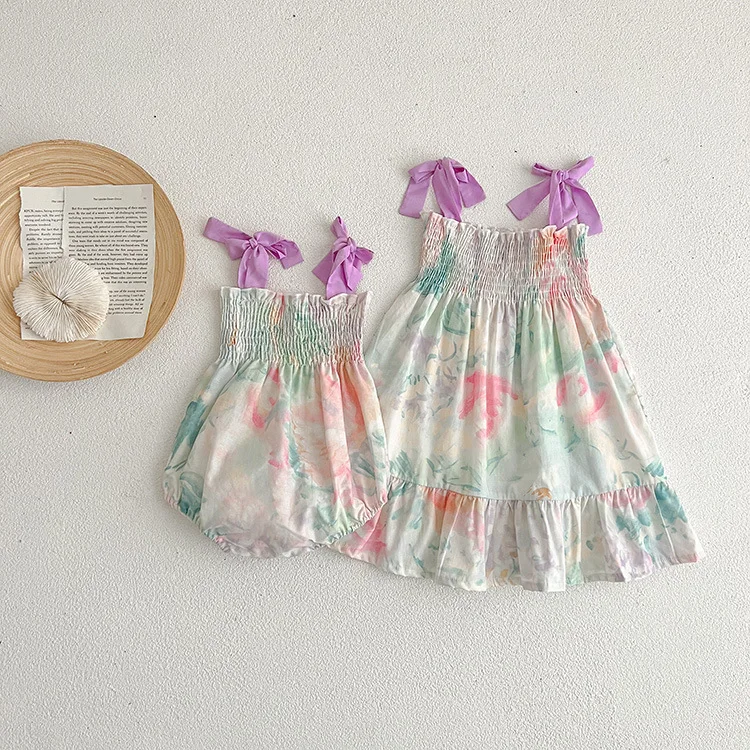 Summer Sleeveless Infant Romper Princess Dress Kids Sister Baby Girls Clothes