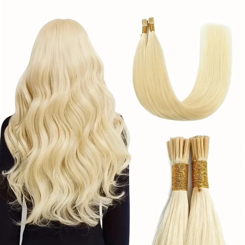 I Tip Hair Extensions Human Hair Blonde Natural Black 125 Strands/Package Color Straight Stick Tip Real Human Hair Extensions